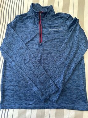 Vineyard Vines Heathered Blue Half-Zip with Red Trim
